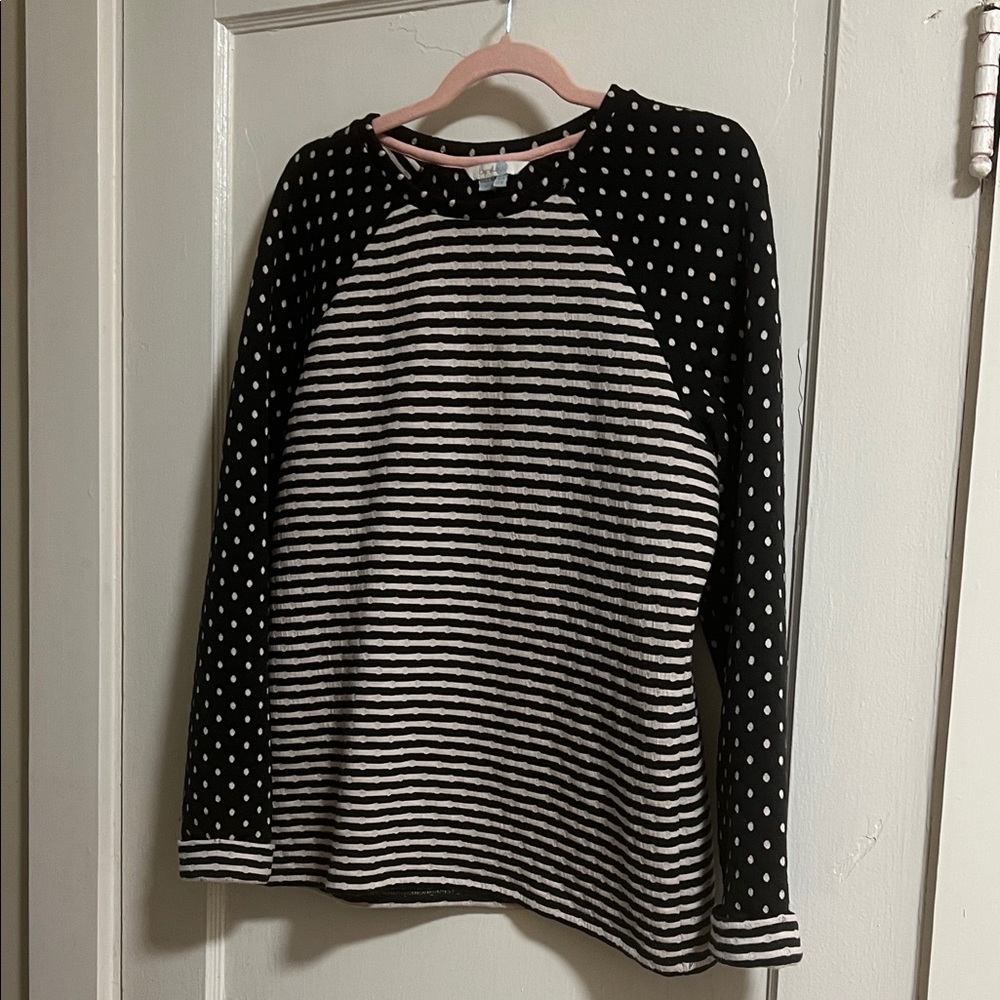 Boden Black and Cream/Taupe Polka Dot and Sailor Stripe Long Sleeve Top